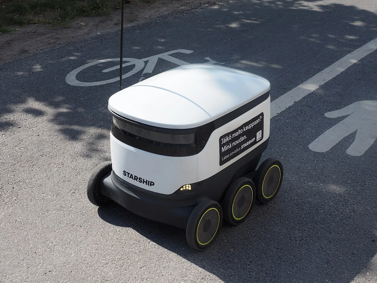 A Starship delivery robot in Espoo, Finland