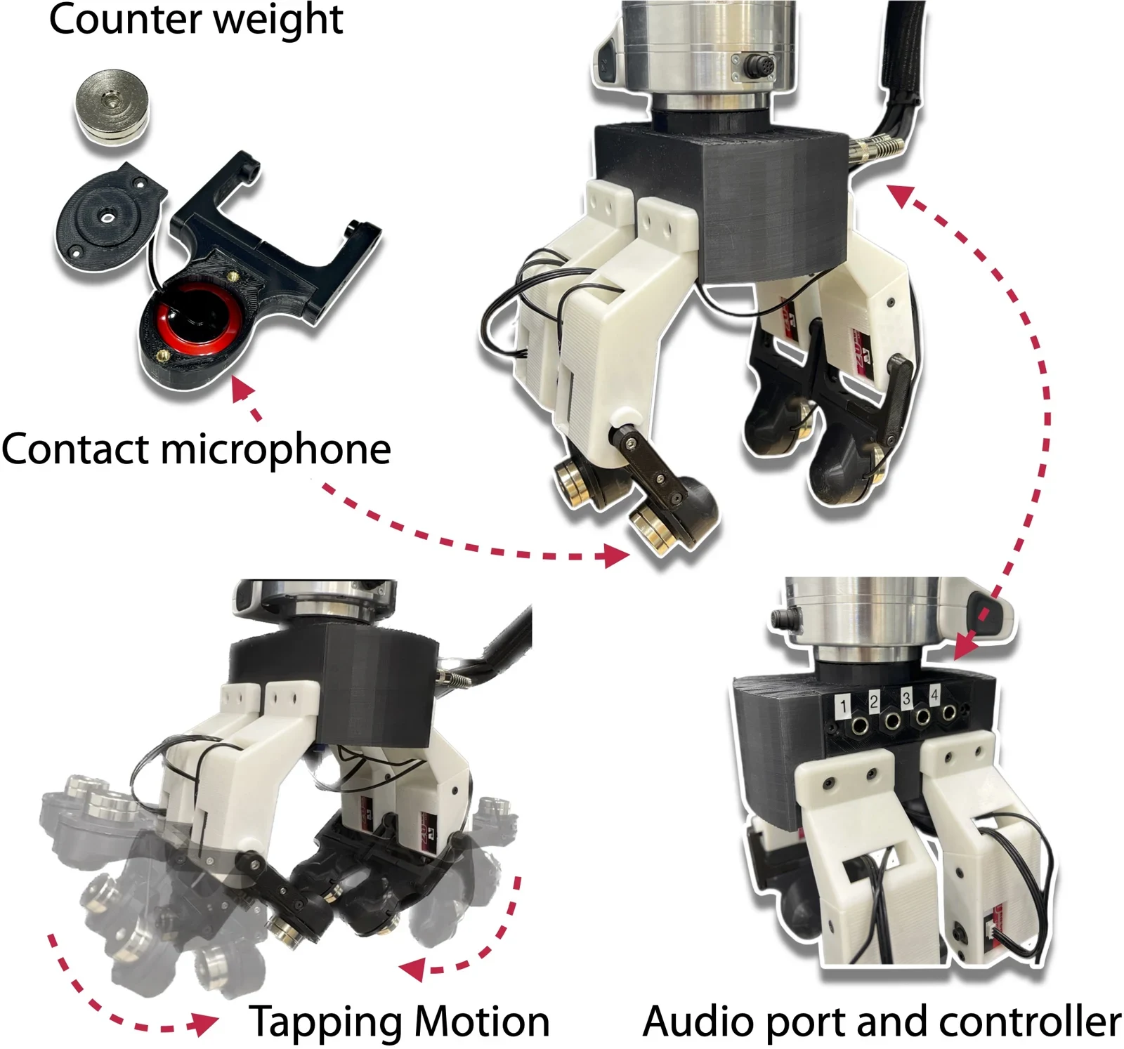 SonicSense robotic hand with fingertip contact microphones